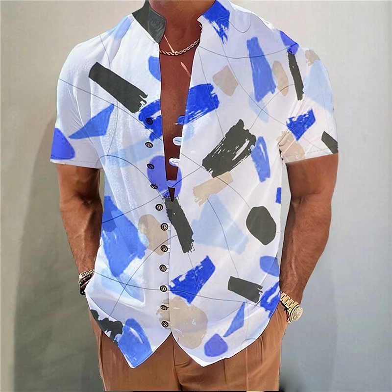 Geometric 3D Printed Short Sleeve Youth Casual Floral Shirt