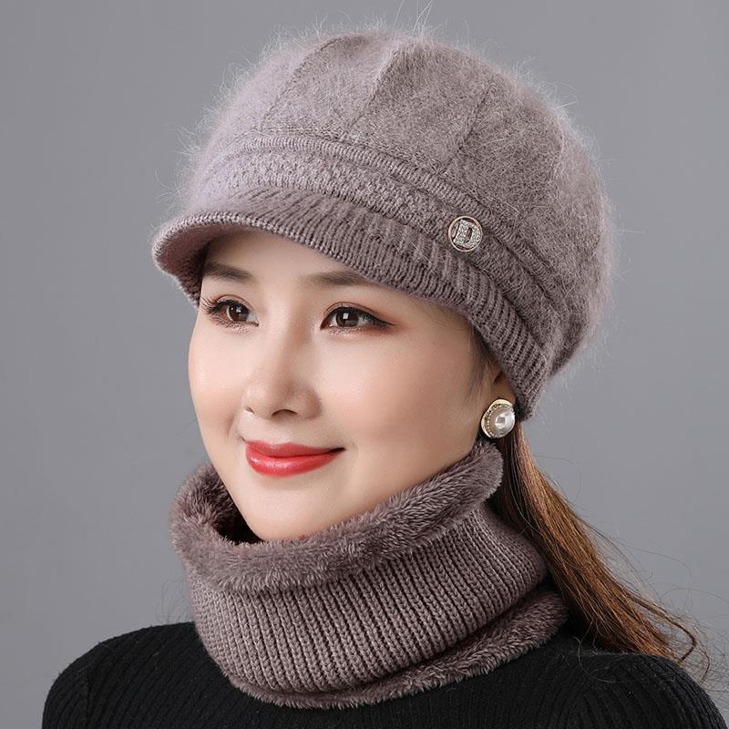 Rabbit Fur Knitted Woolen Cap Women's Autumn Versatile Winter Warm Beanie Hat