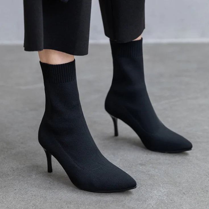 Wool Cylinder Short Boots and High Heels