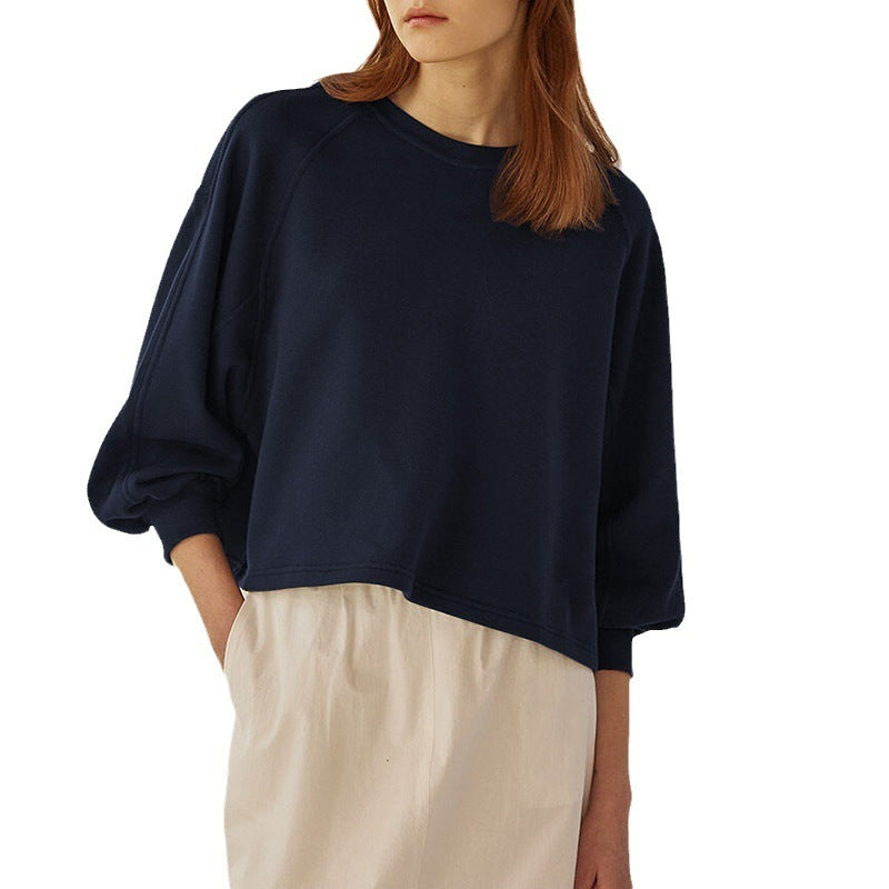 Loose Short Sleeve Lantern Sleeve Splicing Pullover Women's Sweater