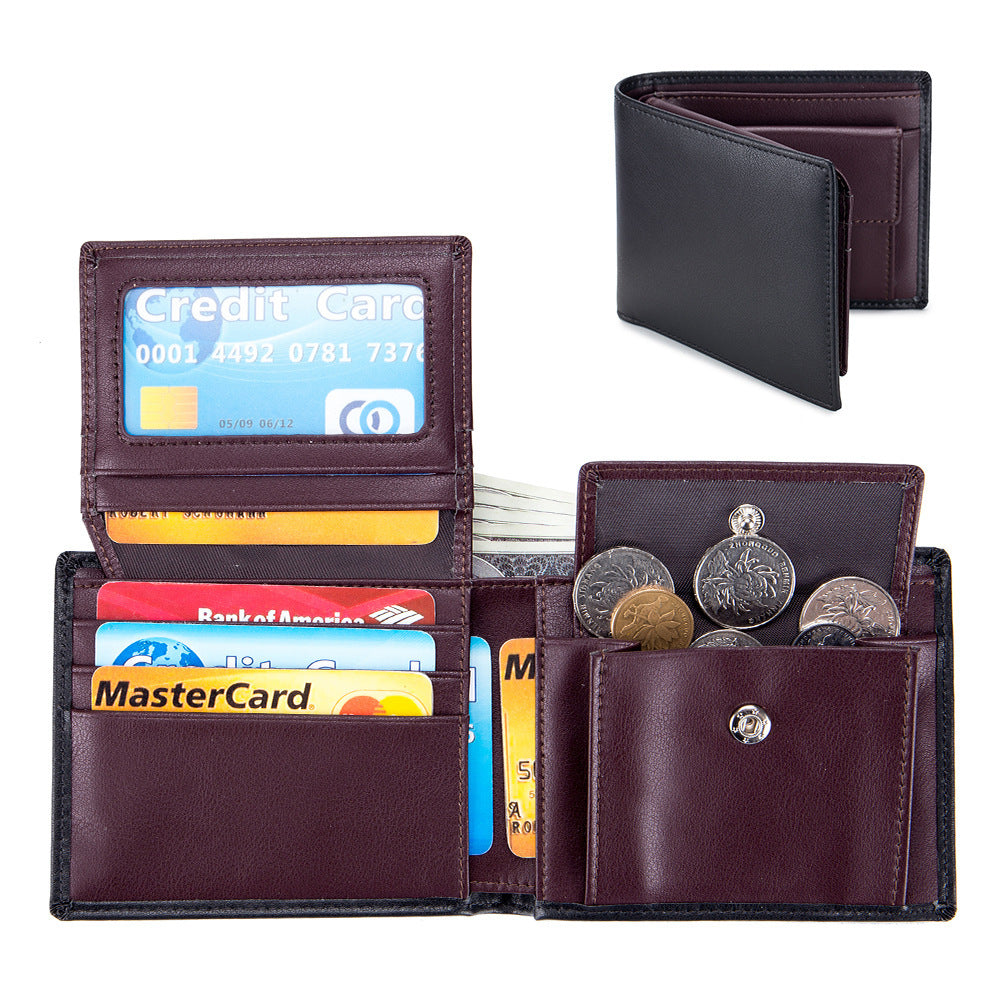 Soft Cowhide Trifold Wallet Men's Multi-functional