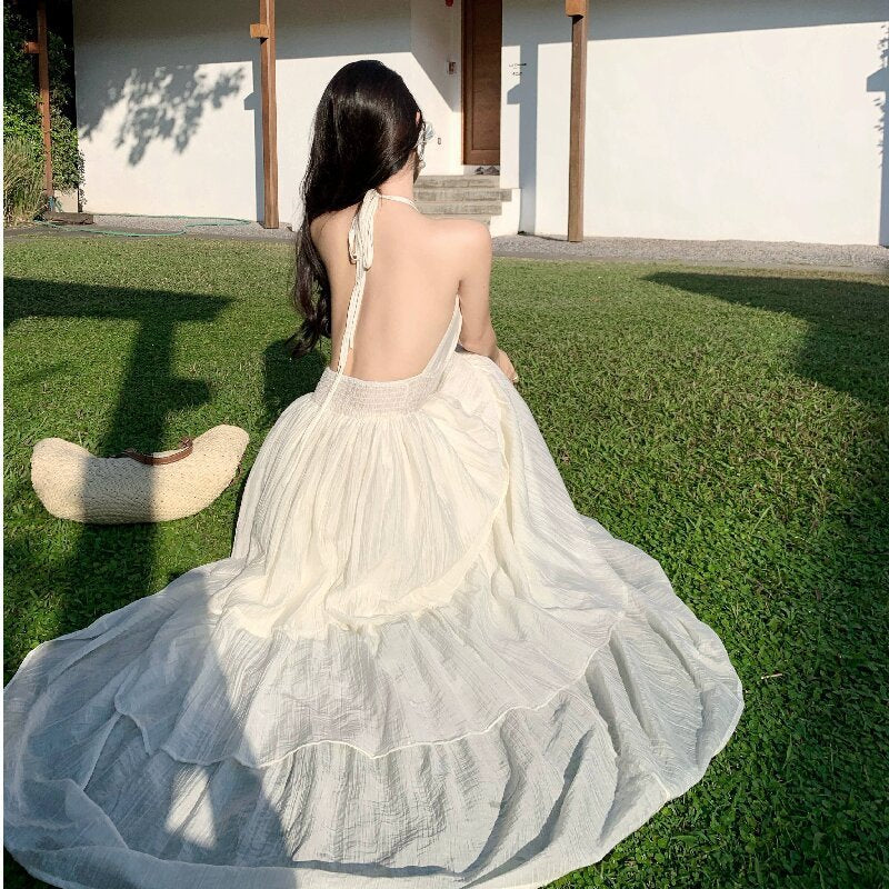 Deep V New Patchwork Slim Fit Slimming Spaghetti Straps Tiered-Ruffle Long Dress