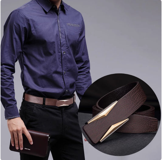 Simple And Elegant Belt Men's Middle-aged Korean Style Smooth Buckle