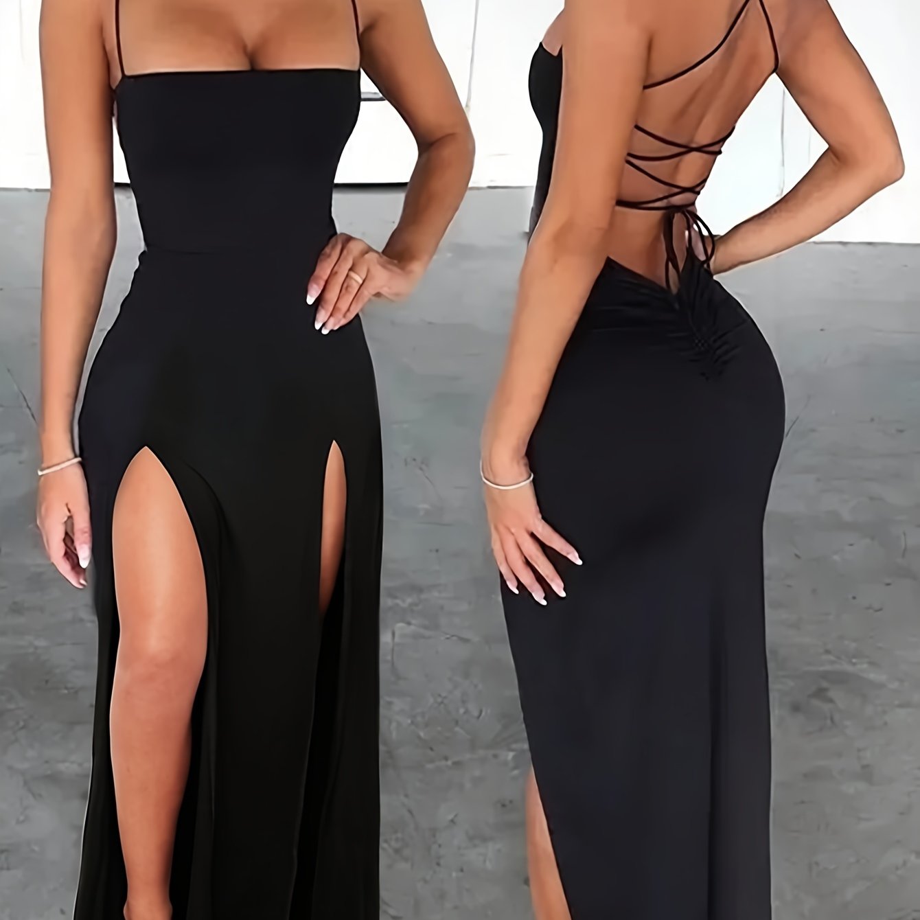 Flattering Fit Solid Color Strapless Crossback Dress - High Slit, Adult Polyester Knit Fabric, Spring/Summer Collection