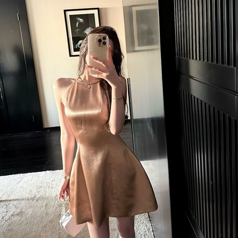 Dress Spring Elegant Slimming Halter Satin Waist Dress Bud Skirt