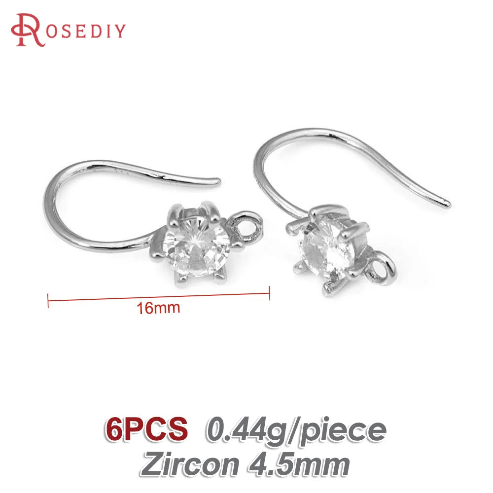 18K Gold Color Brass with Zircon Round Earrings Hooks High Quality Diy Jewelry Making Supplies Earrings Accessories for Women