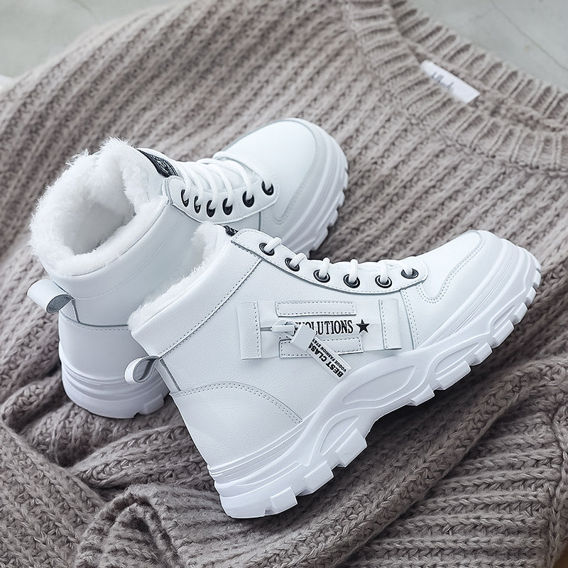 [Stylish Winter Boots] Stylish White Women's K2001 High-Top Winter Boots | Faux Fur Lining, Waterproof PVC Sole, Casual All-Season Footwear