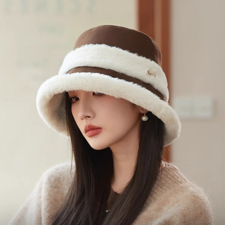 Face-looking Velvet-padded Small Warm Earflaps Cap Big Head Circumference Bucket Hat