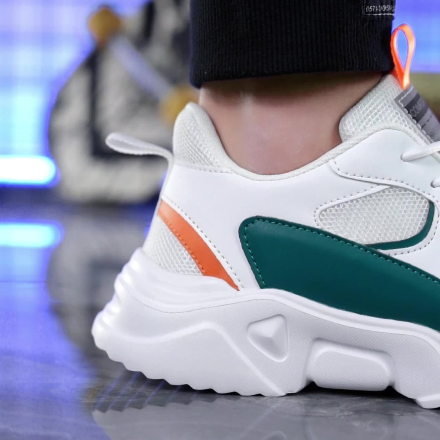 [Breathable Sneakers] Chunky Breathable Mesh Sneakers | Men's White & Teal Casual Sneakers with EVA Sole, Lace-Up Design for All Seasons