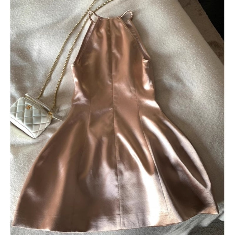 Dress Spring Elegant Slimming Halter Satin Waist Dress Bud Skirt
