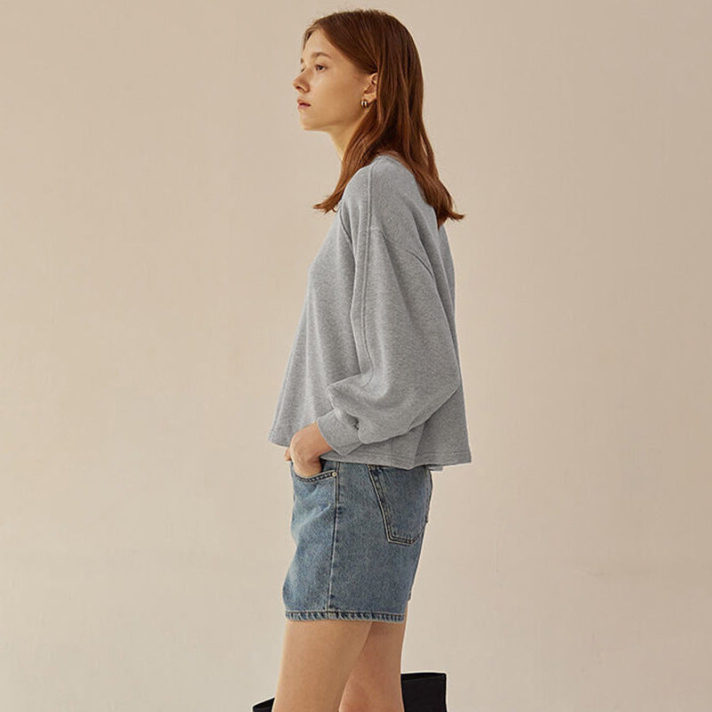 Loose Short Sleeve Lantern Sleeve Splicing Pullover Women's Sweater