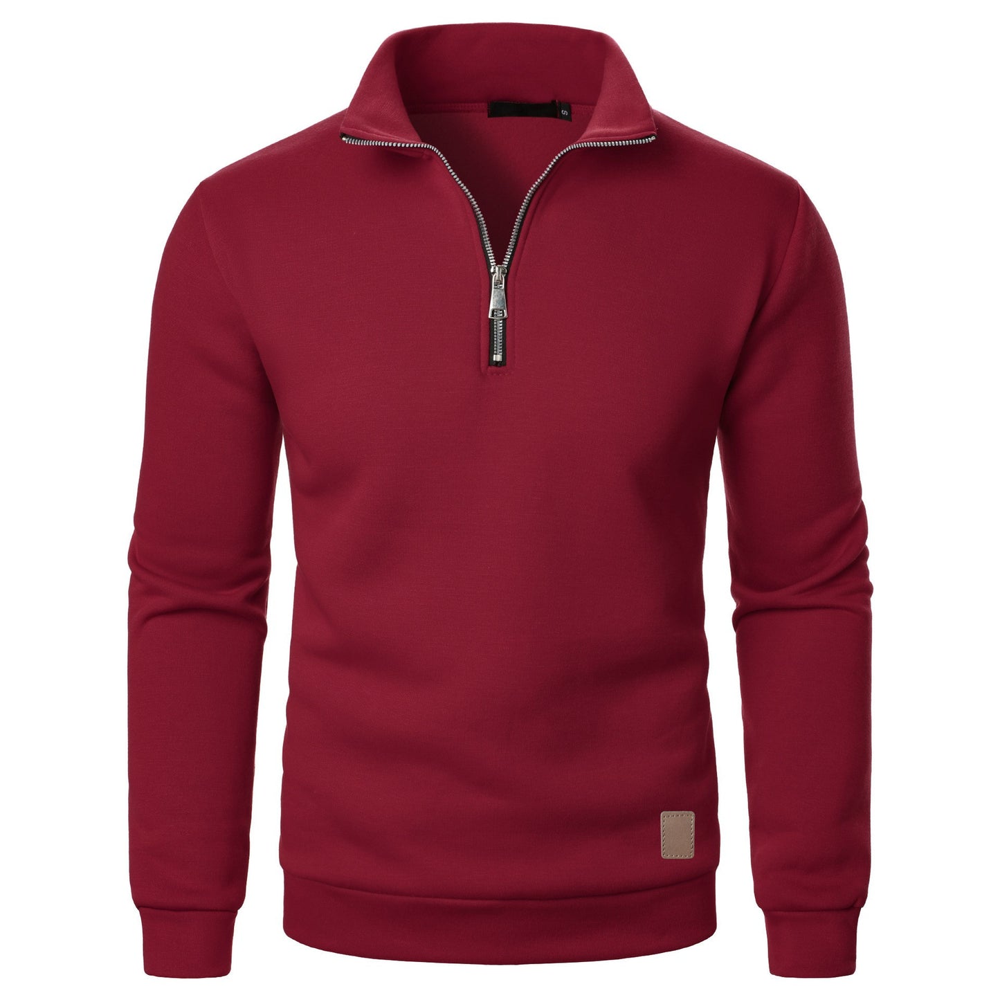 Men's Stand Collar Half Zip Long-sleeved Sports Casual Solid Color Fleece Top
