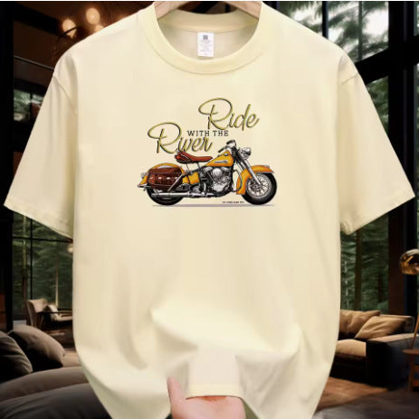 Men's Fashion Casual Loose Plus Size Motorcycle Pattern Printed T-shirt