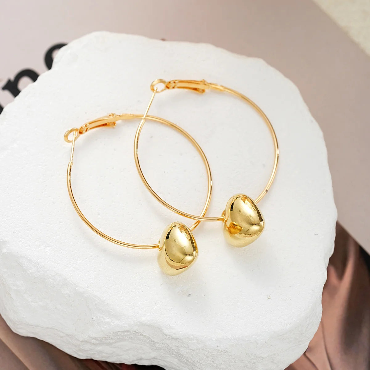 Heart Pendant Drop Earrings - Gold Circle Hoops | Korean Style | KHYAL&Co
