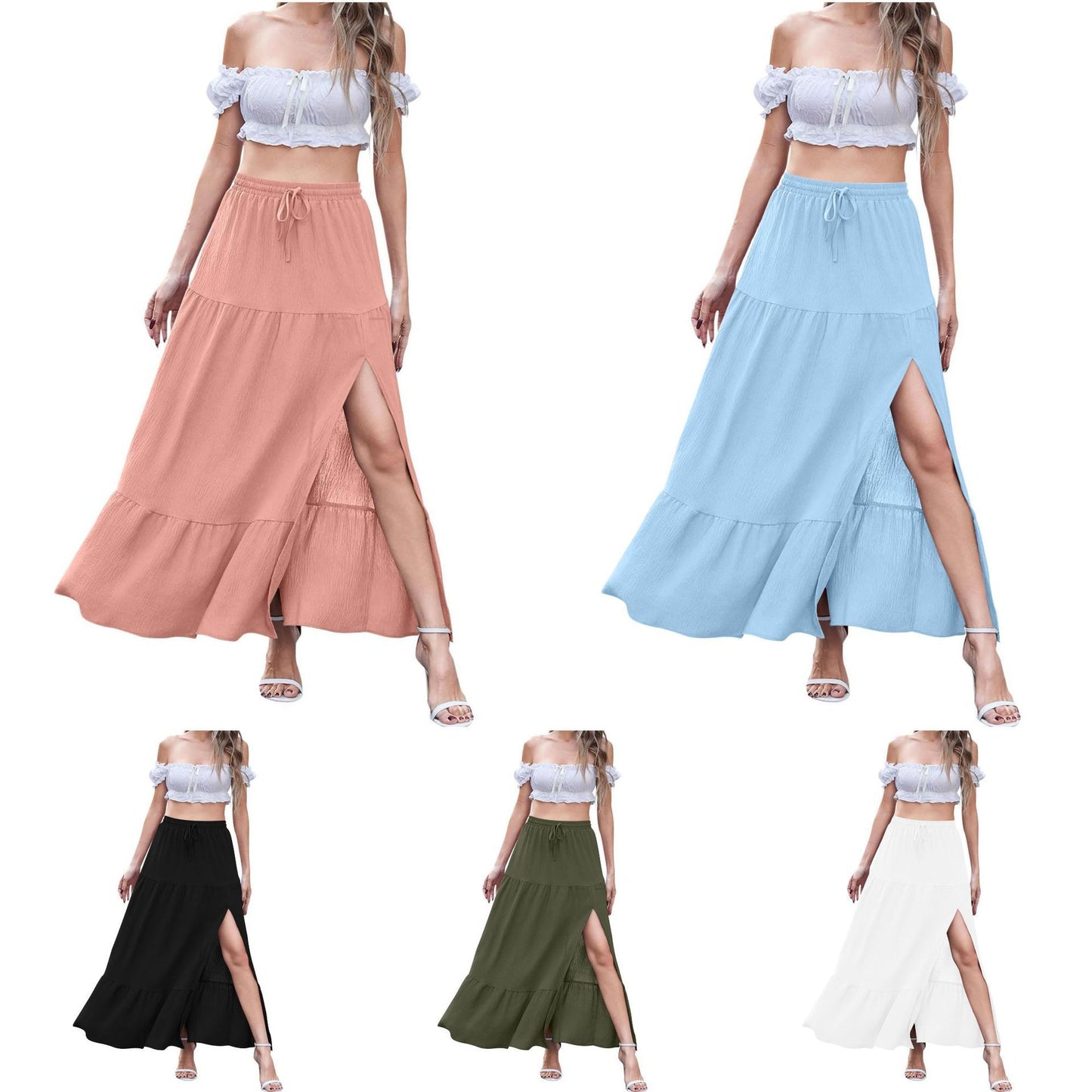 Women's Bohemian Solid Color Side Slit Skirt