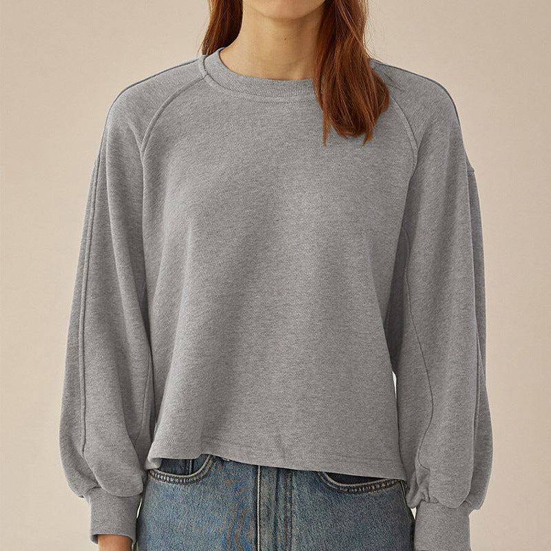 Loose Short Sleeve Lantern Sleeve Splicing Pullover Women's Sweater