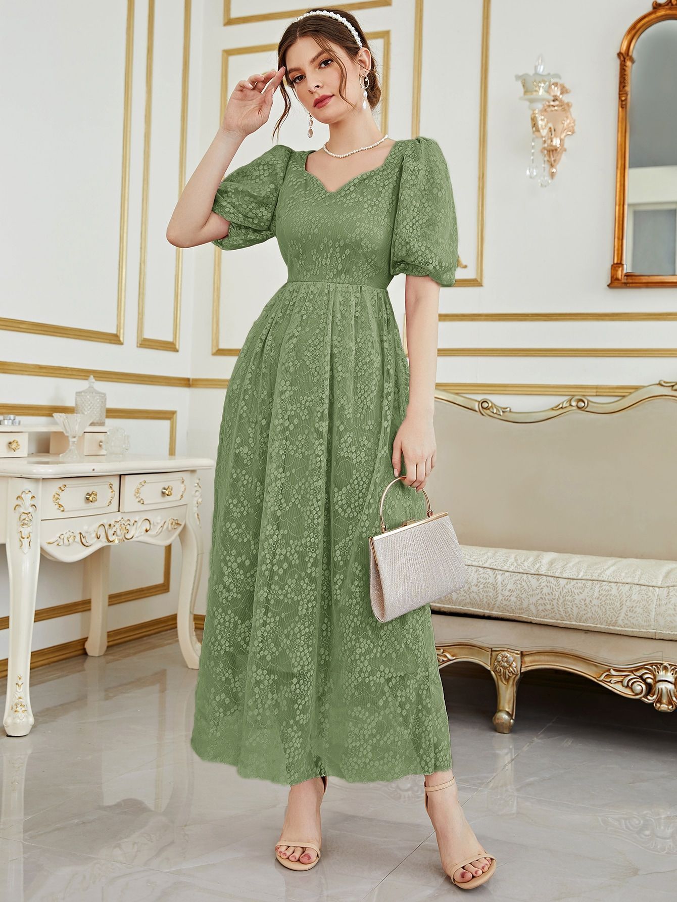 Fashionable Elegant Lace Jacquard Women's Dress