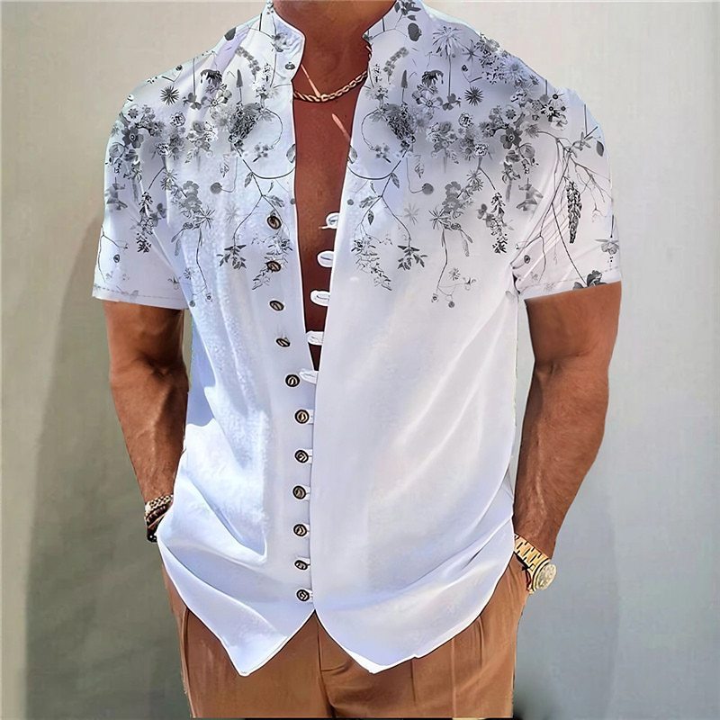 Geometric 3D Printed Short Sleeve Youth Casual Floral Shirt