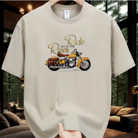 Men's Fashion Casual Loose Plus Size Motorcycle Pattern Printed T-shirt