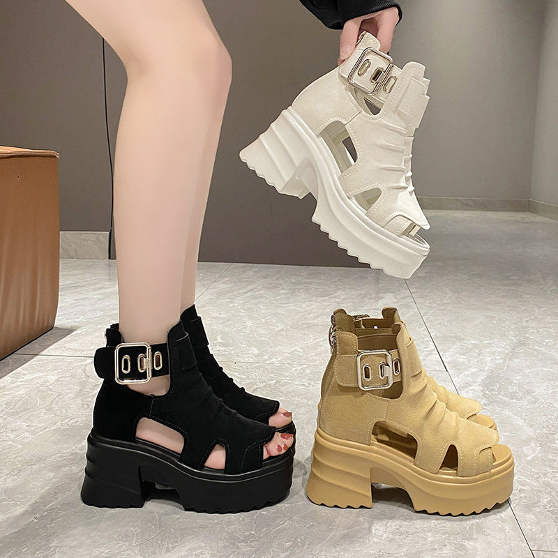 Women's Roman Platform Shoes Hollow-out Chunky Heel Platform Sandals