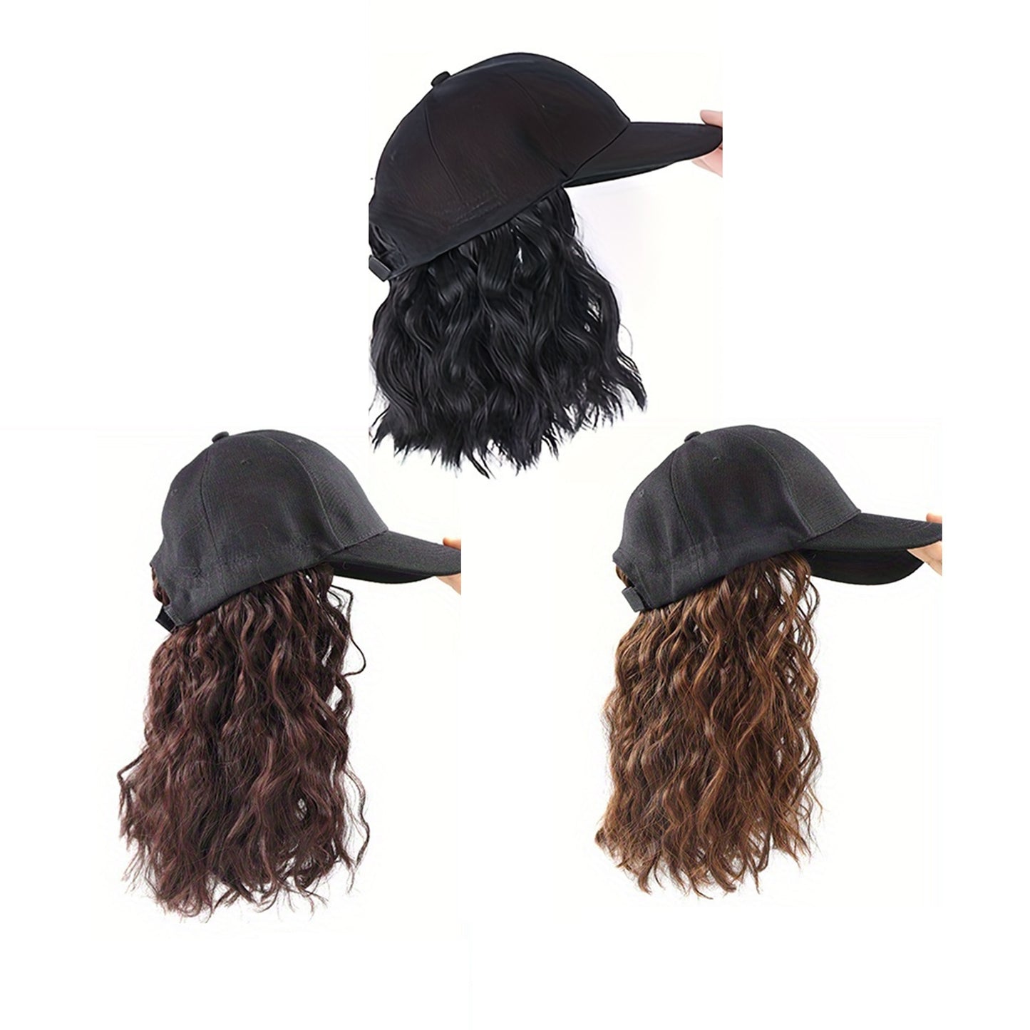 Hat Wig Medium Long Curly Wavy Wig For Women Synthetic Wig Beginners Friendly Heat Resistant For Daily Use Halloween Christmas