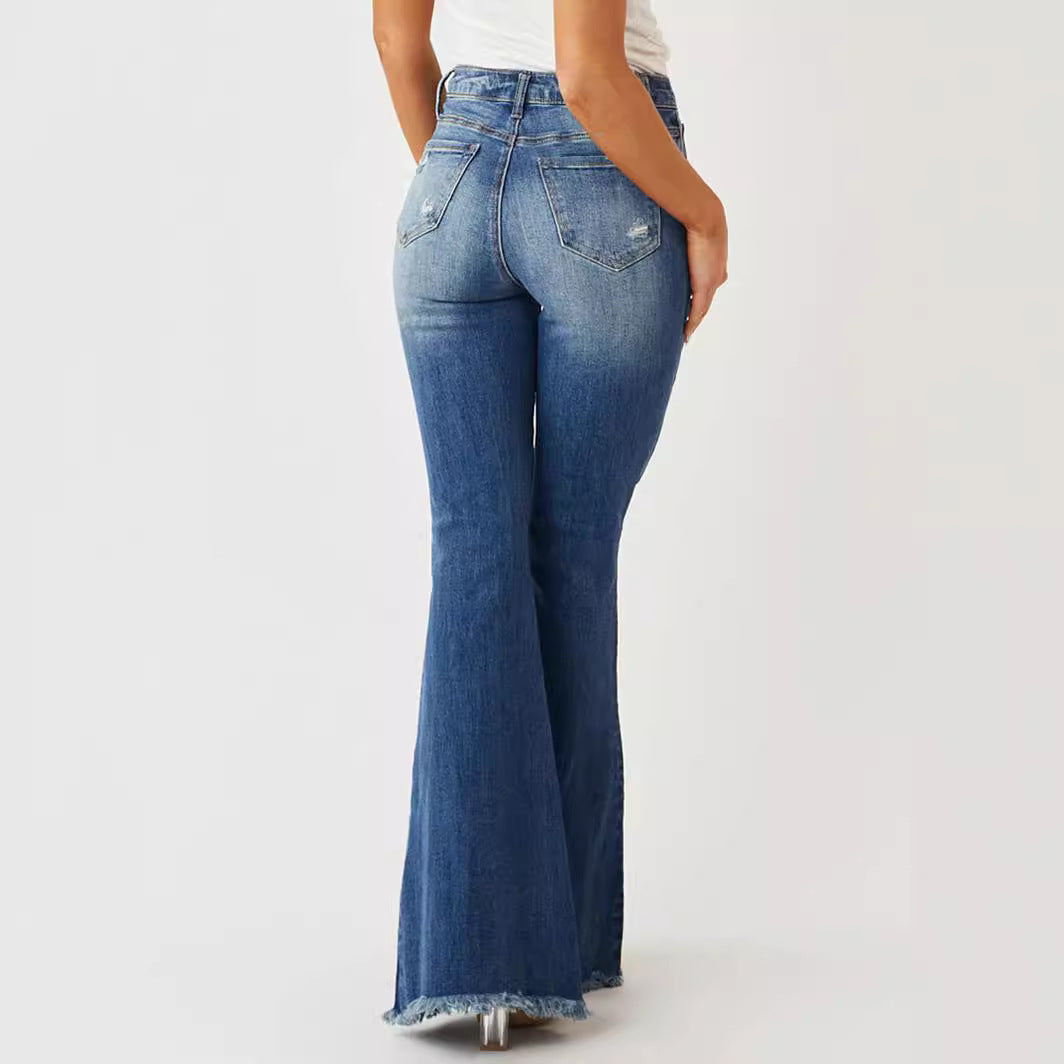 European And American Ladies Mid-waist Slim Fit Stretch Retro Bell-bottom Pants Jeans