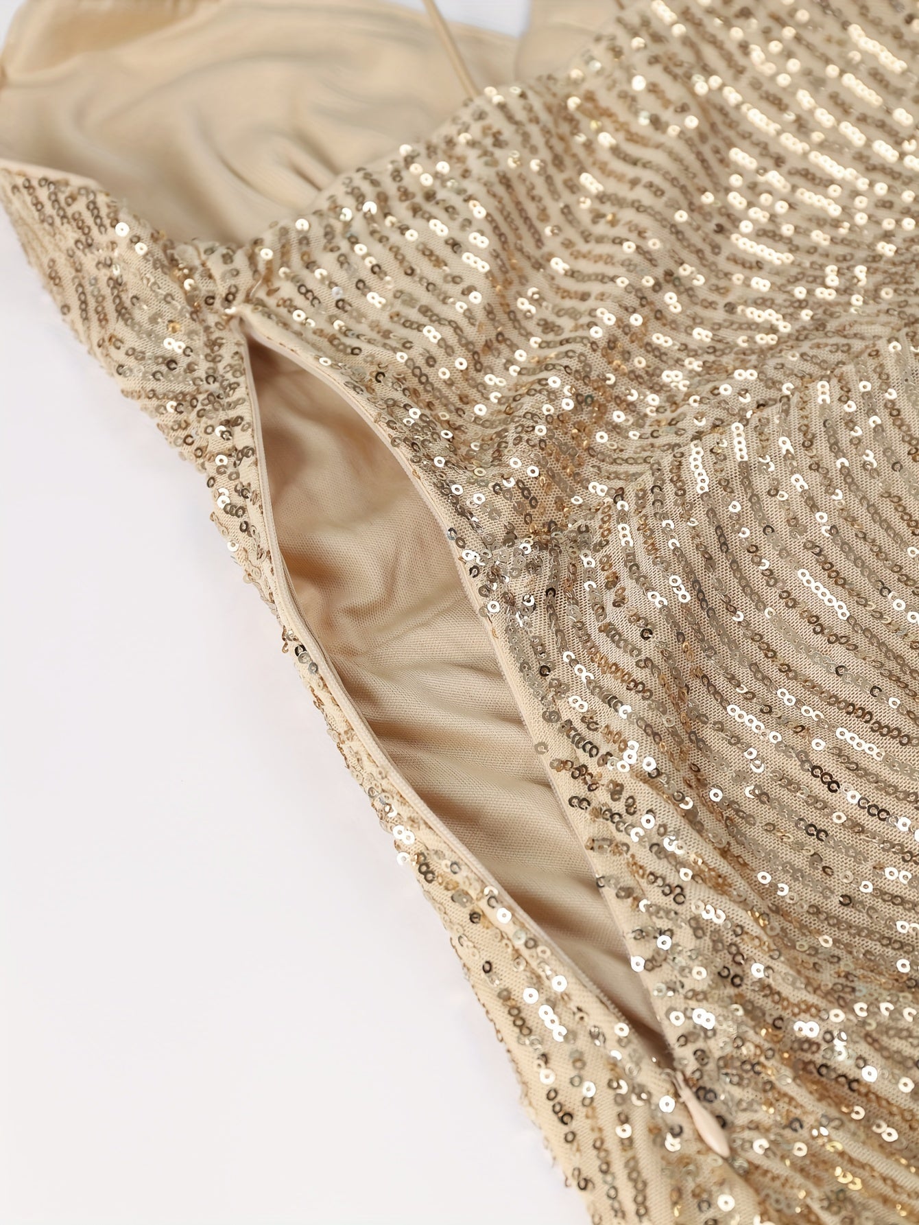 Elegant Backless Sequin Midi Dress with Wave Pattern, Cross Straps & High-Low Hem - Perfect for Parties & Formal Events, Polyester, Spring/Summer Collection, Party Dress | Elegant Backless Dress | Polyester Fabri