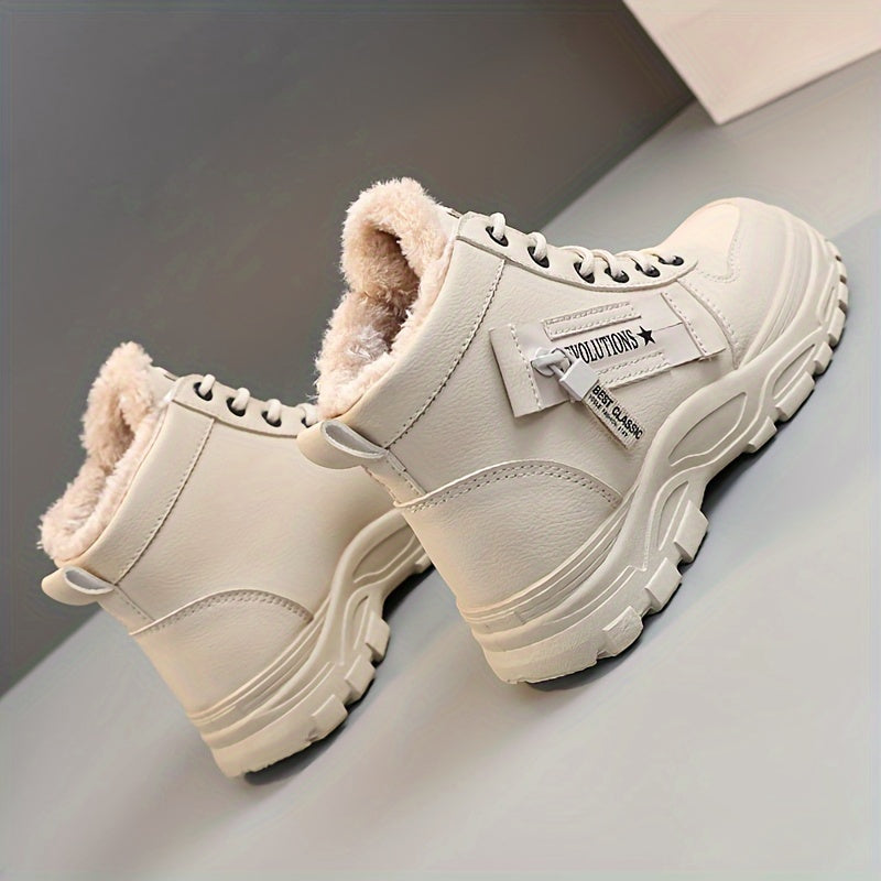 [Stylish Winter Boots] Stylish White Women's K2001 High-Top Winter Boots | Faux Fur Lining, Waterproof PVC Sole, Casual All-Season Footwear