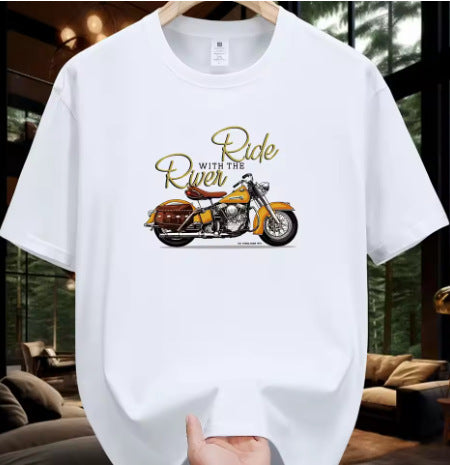 Men's Fashion Casual Loose Plus Size Motorcycle Pattern Printed T-shirt