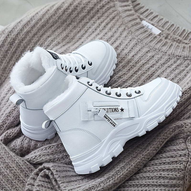 [Stylish Winter Boots] Stylish White Women's K2001 High-Top Winter Boots | Faux Fur Lining, Waterproof PVC Sole, Casual All-Season Footwear