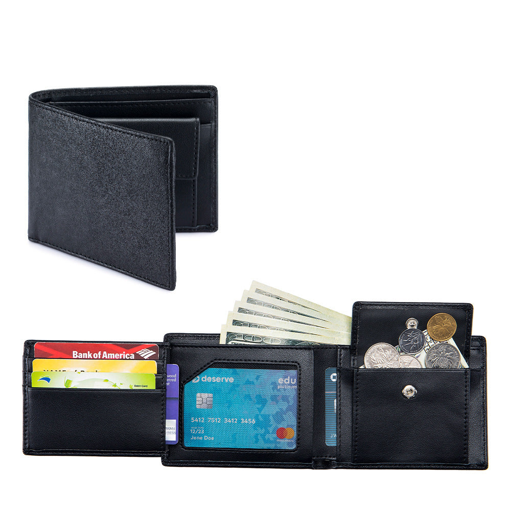 Soft Cowhide Trifold Wallet Men's Multi-functional