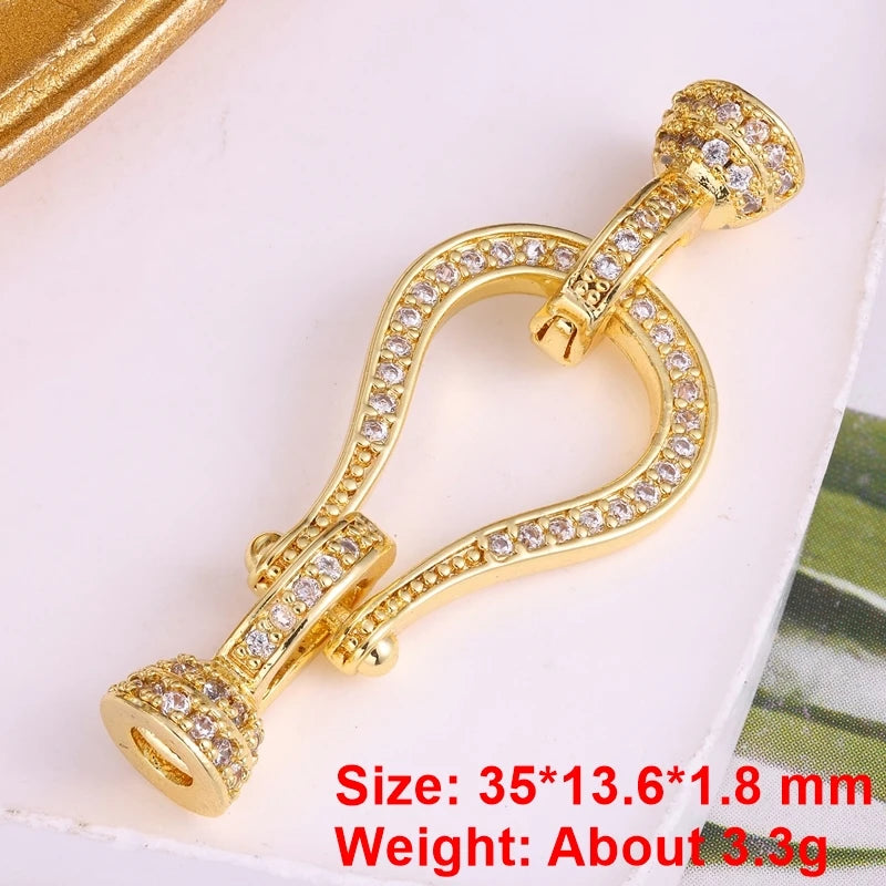 Juya Handmade Cubic Zirconia 18K Real Gold Plated Fastener Snake Hooks Clasps Accessories For Luxury Beads Chains Jewelry Making