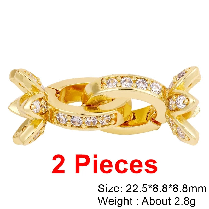 Juya Handmade Cubic Zirconia 18K Real Gold Plated Fastener Snake Hooks Clasps Accessories For Luxury Beads Chains Jewelry Making