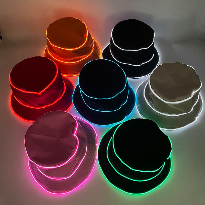 LED Luminous Embroidery Men's And Women's Solid Color Flat Top Sun Hat