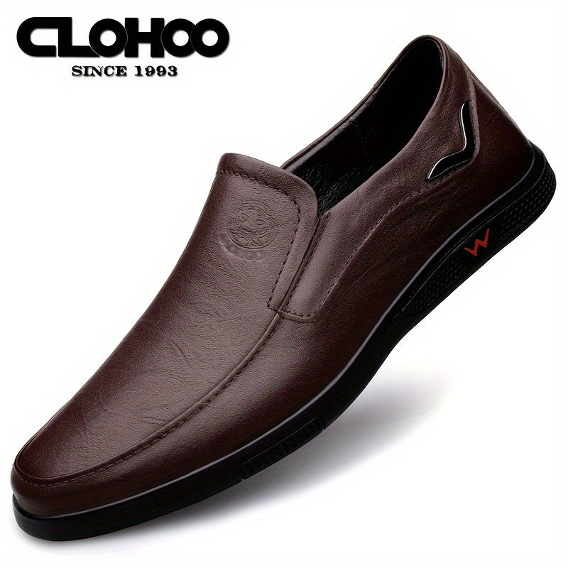 Men's Slip-On Casual Shoes - Genuine Leather Upper, Rubber Sole with PU Cushioned Insole, All-Season Comfort for Business & Vacation, Brown/Black, Casual Footwear | Classic Slipon | Rubber Sole Footwear