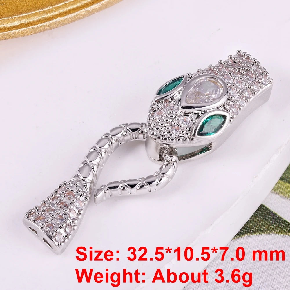 Juya Handmade Cubic Zirconia 18K Real Gold Plated Fastener Snake Hooks Clasps Accessories For Luxury Beads Chains Jewelry Making