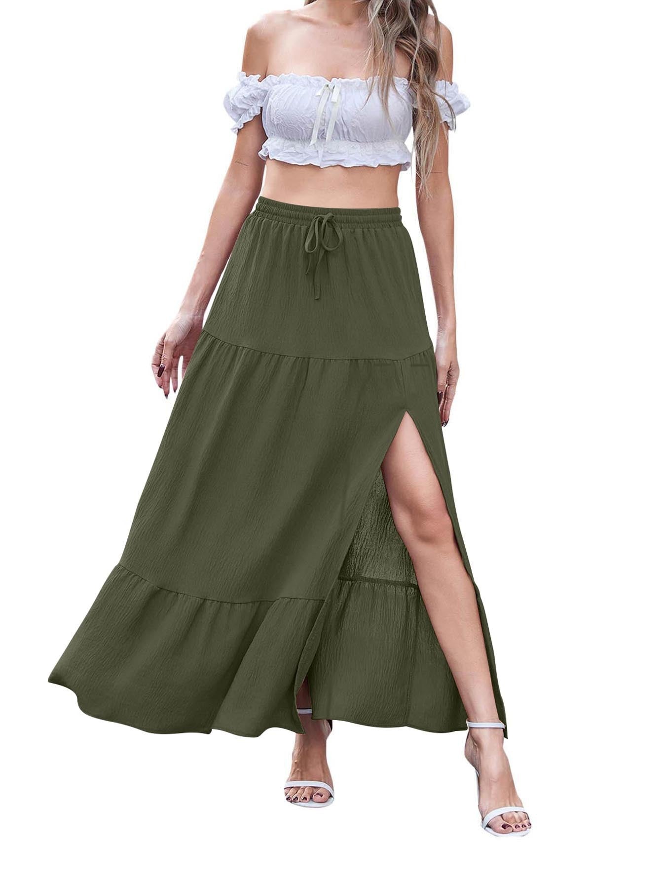 Women's Bohemian Solid Color Side Slit Skirt