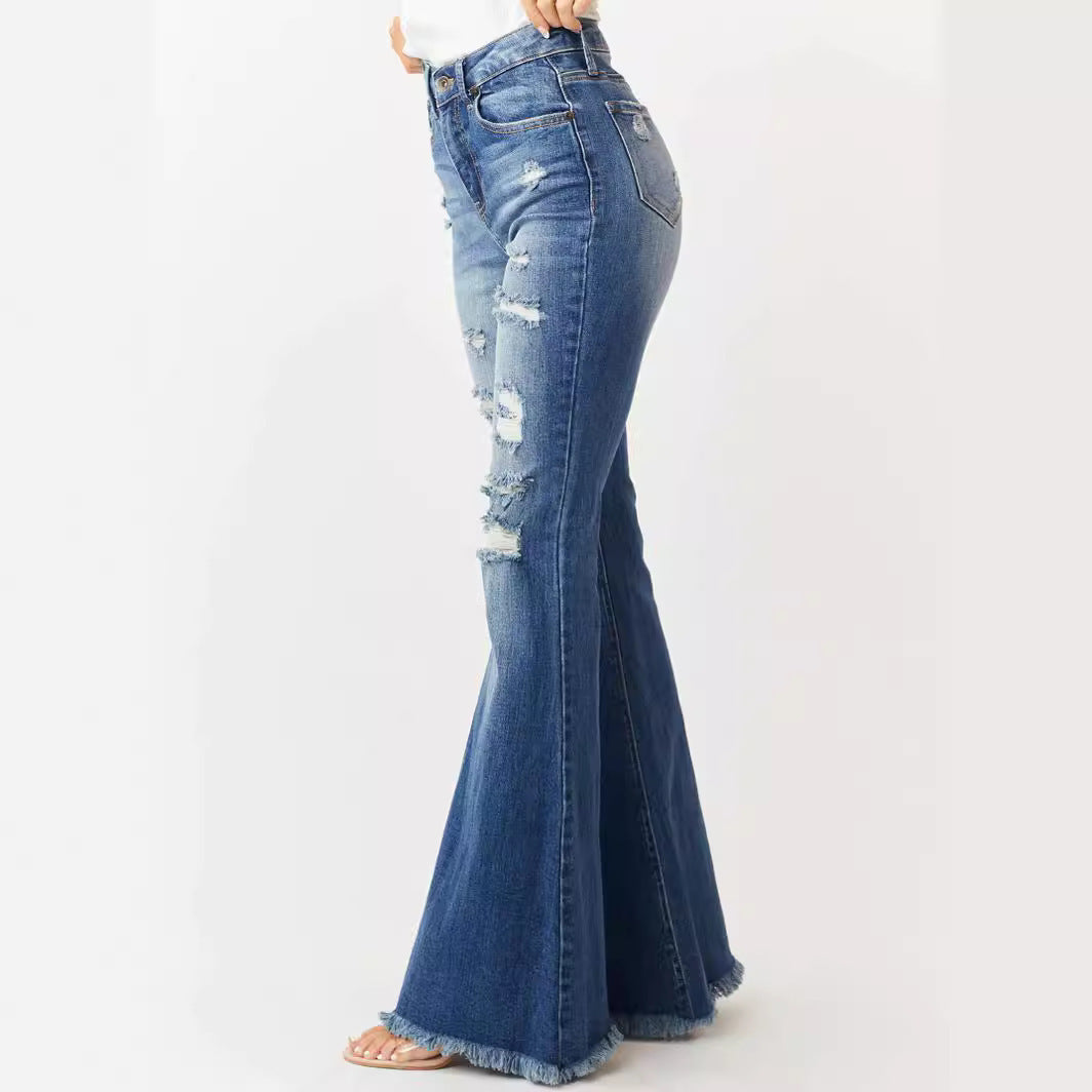 European And American Ladies Mid-waist Slim Fit Stretch Retro Bell-bottom Pants Jeans