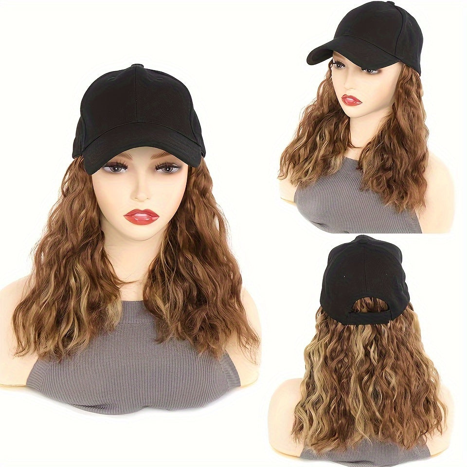 Hat Wig Medium Long Curly Wavy Wig For Women Synthetic Wig Beginners Friendly Heat Resistant For Daily Use Halloween Christmas