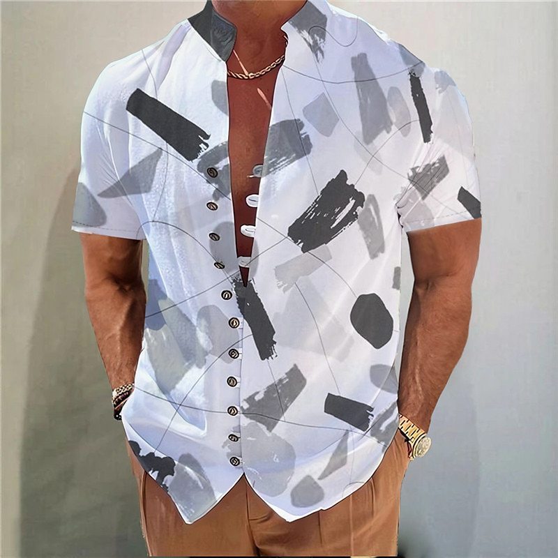 Geometric 3D Printed Short Sleeve Youth Casual Floral Shirt