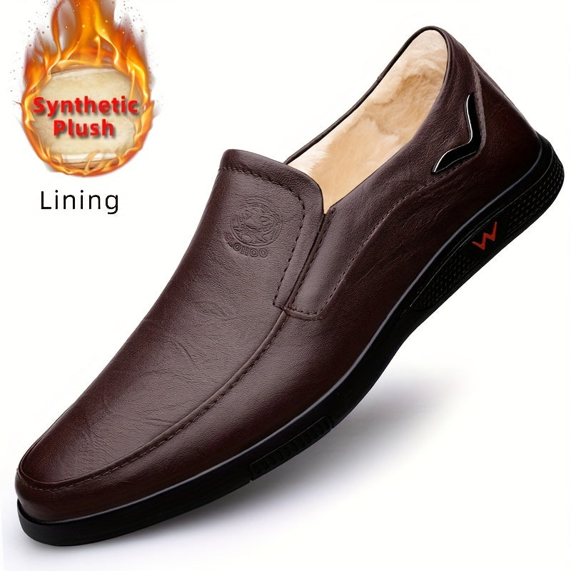 Men's Slip-On Casual Shoes - Genuine Leather Upper, Rubber Sole with PU Cushioned Insole, All-Season Comfort for Business & Vacation, Brown/Black, Casual Footwear | Classic Slipon | Rubber Sole Footwear