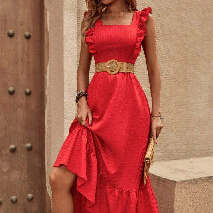 One Shoulder High Slit Satin Dress No Belt
