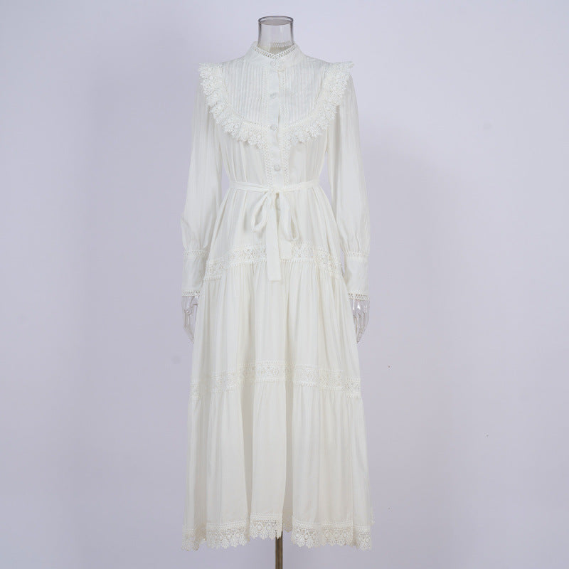 Design Embroidered Shirt Waist-tight Slimming Lantern Sleeves Long Skirt