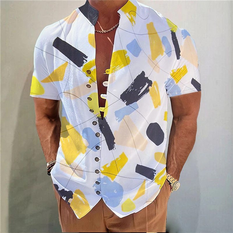 Geometric 3D Printed Short Sleeve Youth Casual Floral Shirt