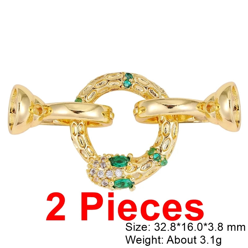 Juya Handmade Cubic Zirconia 18K Real Gold Plated Fastener Snake Hooks Clasps Accessories For Luxury Beads Chains Jewelry Making