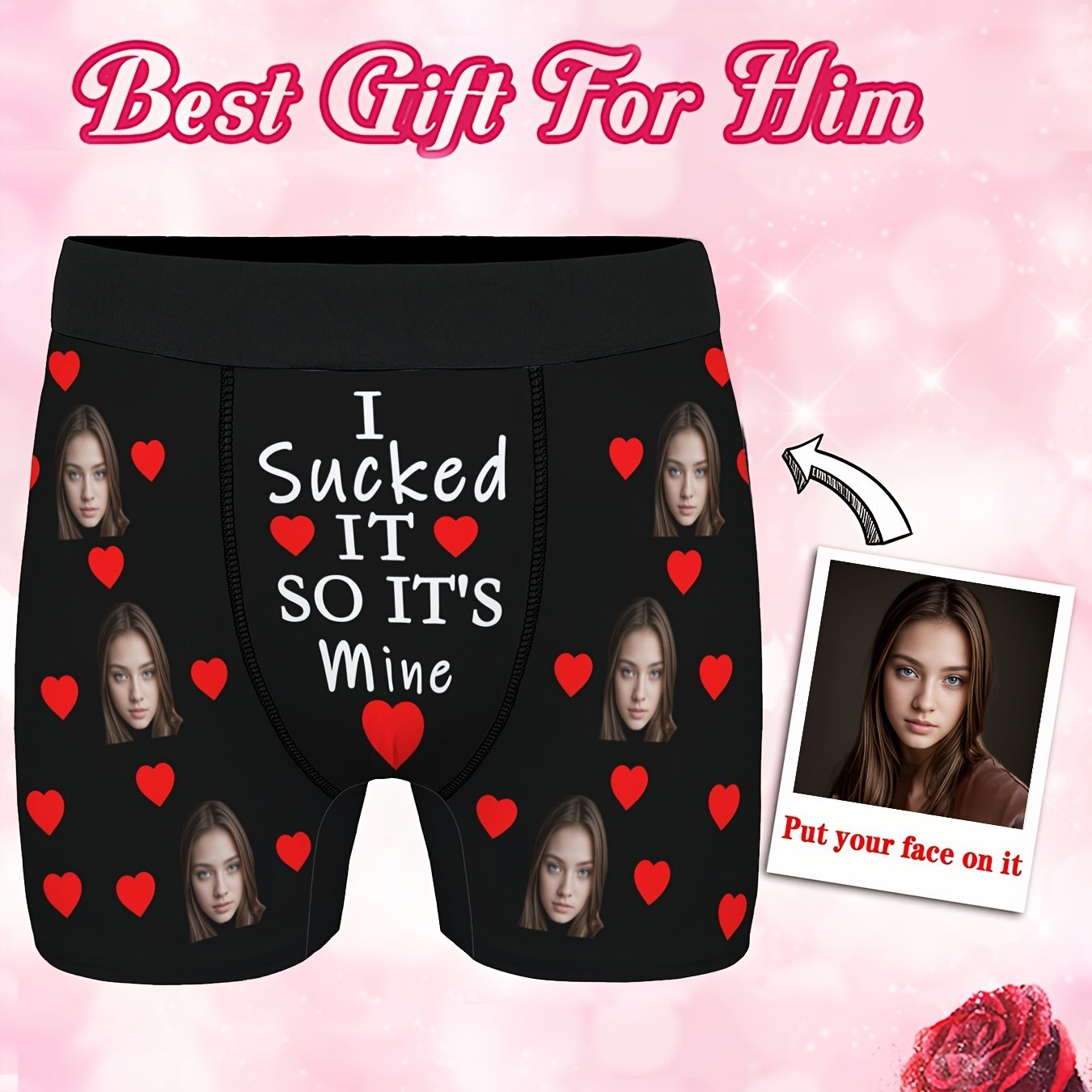 Ultra-Soft Personalized Boxer Briefs with Face Print - Custom Mens Underwear for Boyfriends & Husbands - High Elastic, Comfortable, Humorous I SUCKED IT SO ITS MINE Design - Trendy Gift Idea for Holidays or Birthdays