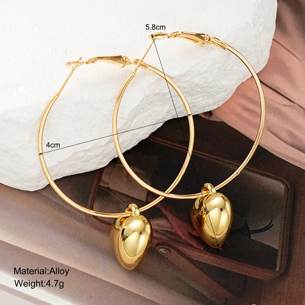 Heart Pendant Drop Earrings - Gold Circle Hoops | Korean Style | KHYAL&Co