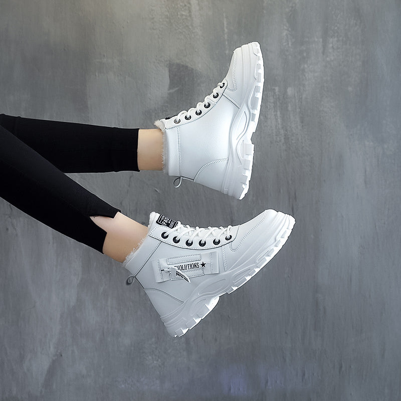 [Stylish Winter Boots] Stylish White Women's K2001 High-Top Winter Boots | Faux Fur Lining, Waterproof PVC Sole, Casual All-Season Footwear