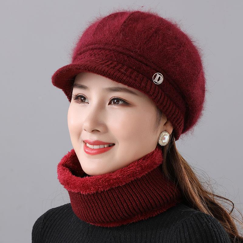 Rabbit Fur Knitted Woolen Cap Women's Autumn Versatile Winter Warm Beanie Hat
