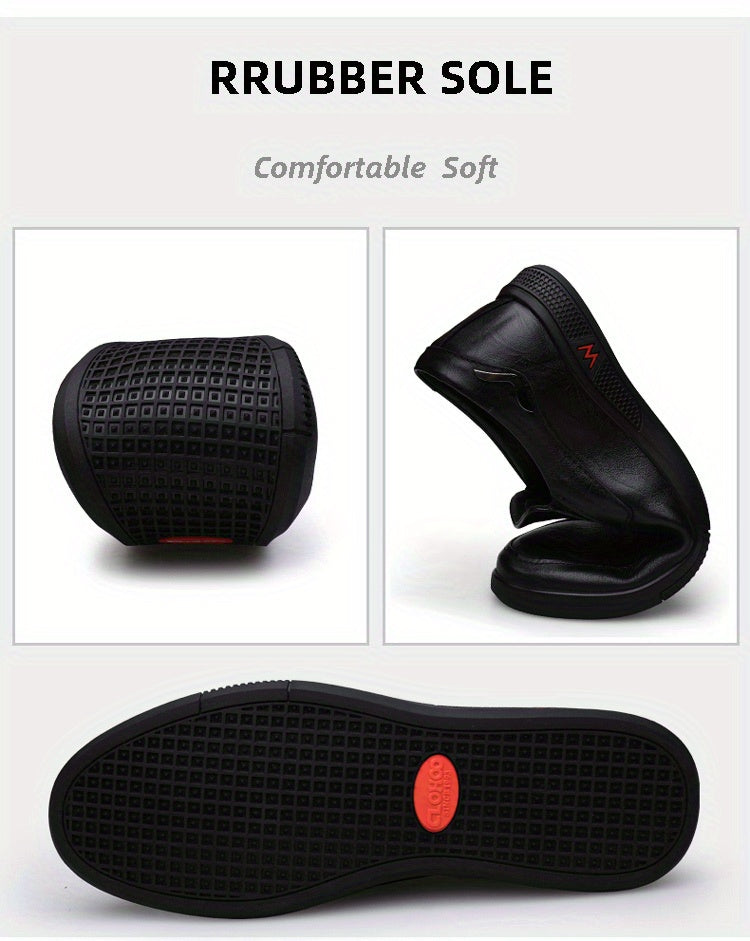 Men's Slip-On Casual Shoes - Genuine Leather Upper, Rubber Sole with PU Cushioned Insole, All-Season Comfort for Business & Vacation, Brown/Black, Casual Footwear | Classic Slipon | Rubber Sole Footwear